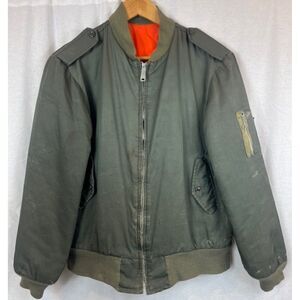 Vintage 60's 70's MA-1 Flight Bomber Jacket Green Men's L Simco Zipper USA